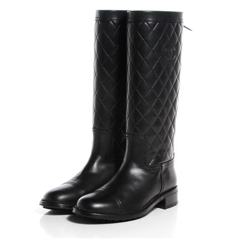 chanel black quilted boots